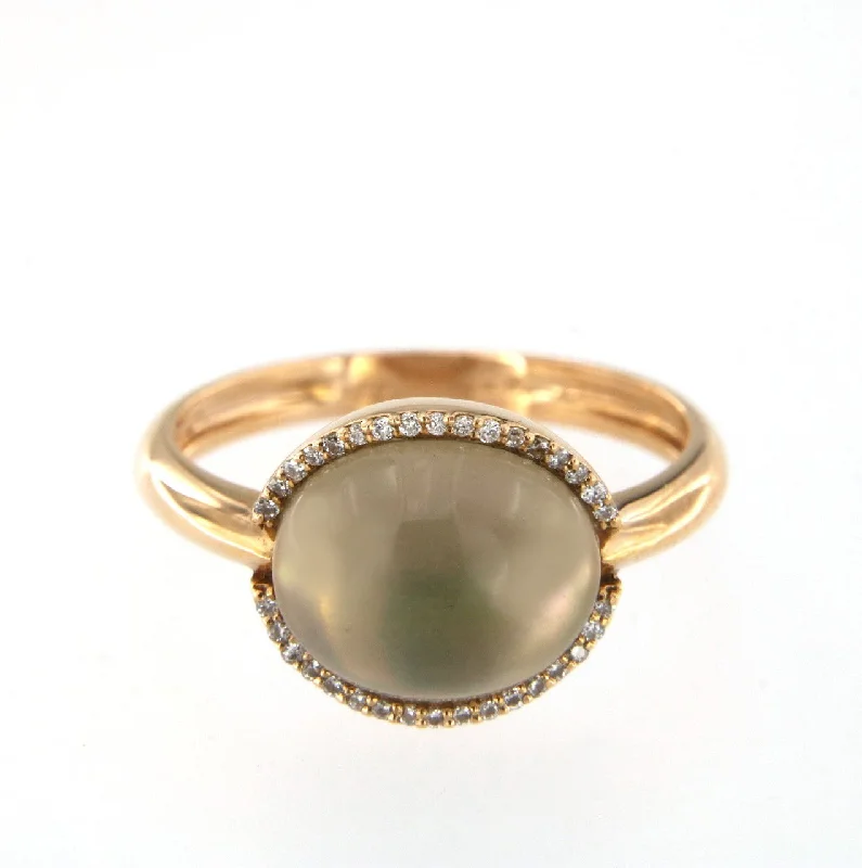 Rings made with lab-grown stones for ethical charm -Cabouchon 18K Rose Gold w. Diamonds & Smokey Quartz