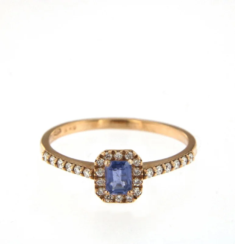 Drop rings with long gemstone finger elegance -Candy 18K Rose Gold Ring w. Diamonds & Blue Sapphire