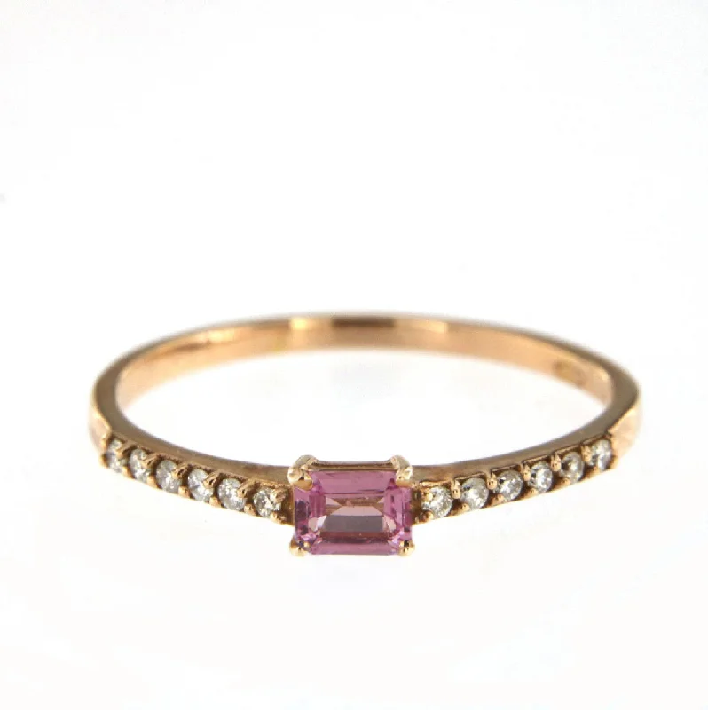 Secure rings with set stones for lasting wear -Candy 18K Rose Gold Ring w. Pink Sapphire & Diamonds