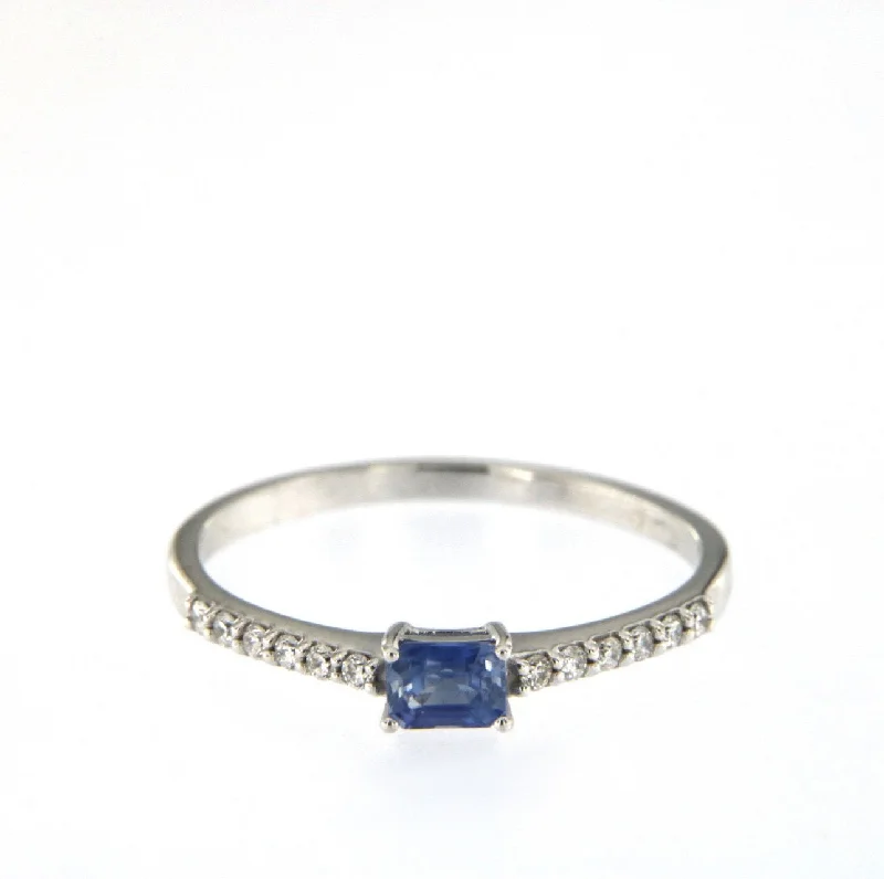 Rings featuring citrine for golden finger radiance -Candy 18K White Gold Ring w. Blue Sapphire & Diamonds