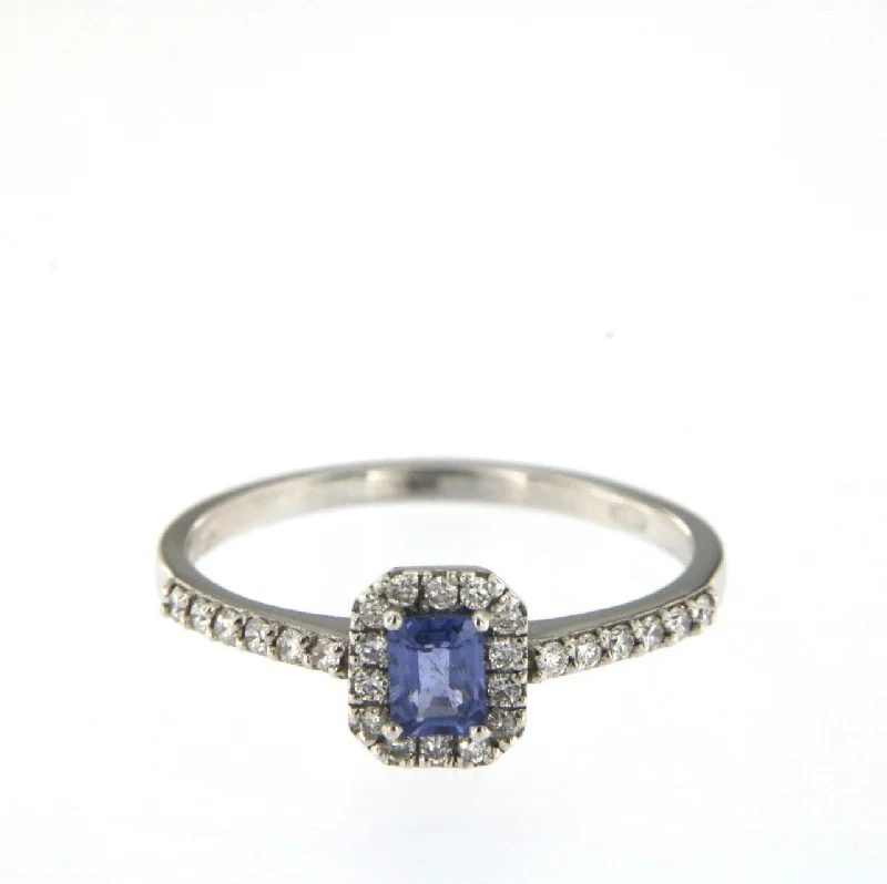 Quartz rings with clear stones for finger elegance -Candy 18K White Gold Ring w. Diamonds & Blue Sapphire