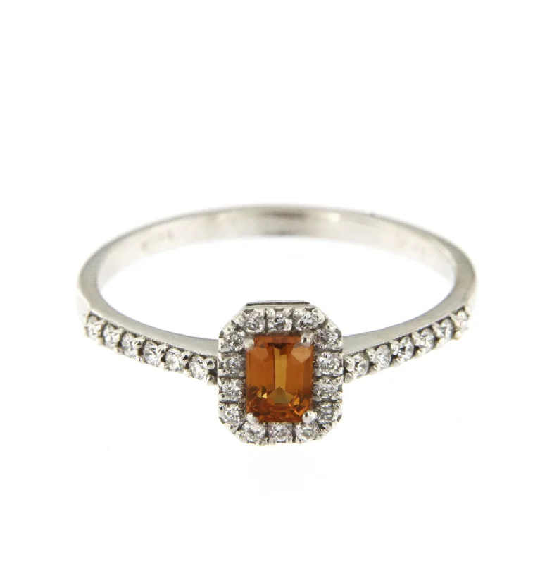 Gold rings adding bright shine to your fingers -Candy 18K White Gold Ring w. Diamonds & Orange Sapphire