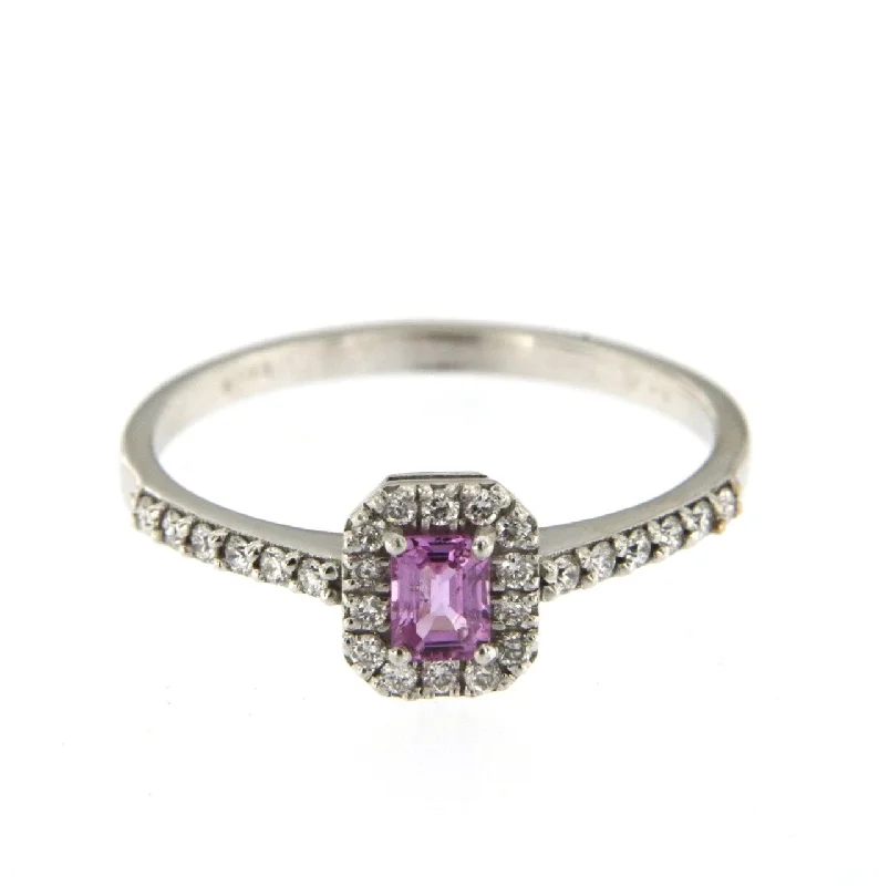 Rings featuring moonstone for ethereal finger radiance -Candy 18K White Gold Ring w. Diamonds & Pink Sapphire