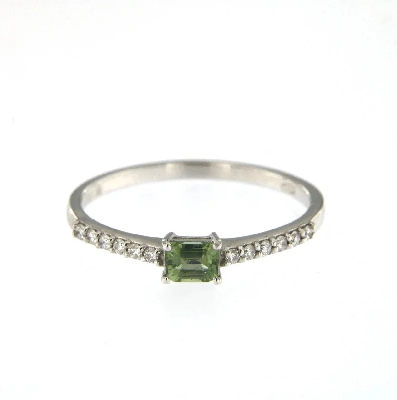 Rings featuring sunstone for warm gemstone shine -Candy 18K White Gold Ring w. Green Sapphire & Diamonds