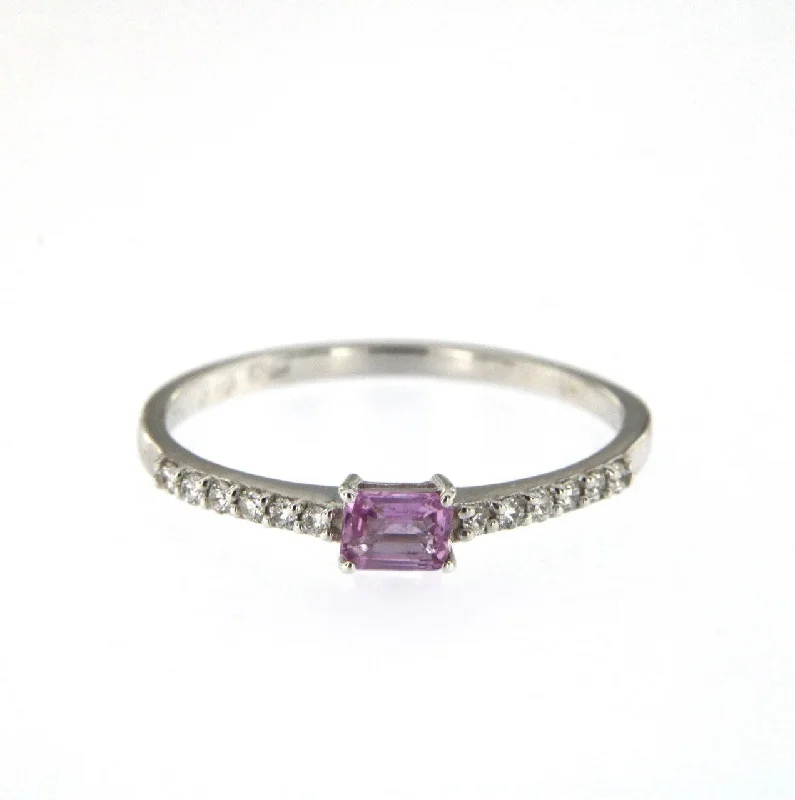 Rings perfect for layering with slim finger bands -Candy 18K White Gold Ring w. Pink Sapphire & Diamonds