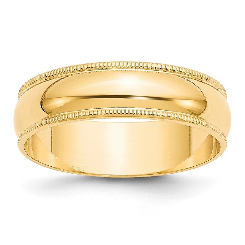 Curata 10k Yellow Gold Unisex 6 mm Milgrain Half-Round Light Wedding Band (sizes 4-14)