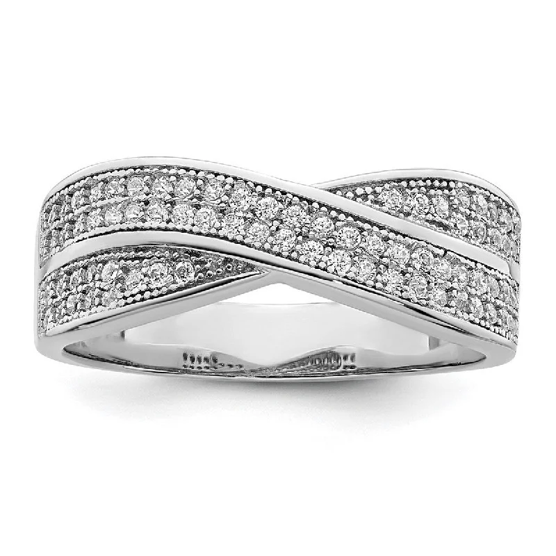 Curved rings perfect for matching with other bands -Curata 925 Sterling Silver and CZ Cubic Zirconia Simulated Diamond Brilliant Embers Ring