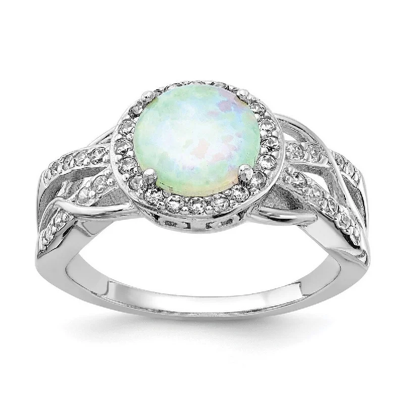 Chakra rings with stones for finger energy balance -Curata 925 Sterling Silver Cubic Zirconia and Simulated Opal Ring