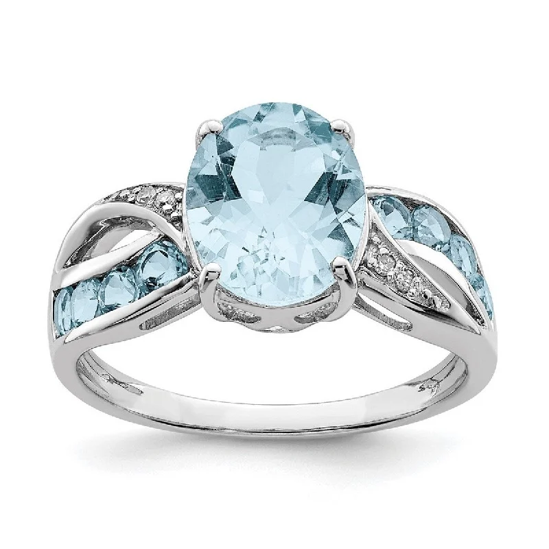 Rings featuring sapphire for rich blue finger glow -Curata 925 Sterling Silver Diamond and Light Swiss Blue Topaz Ring