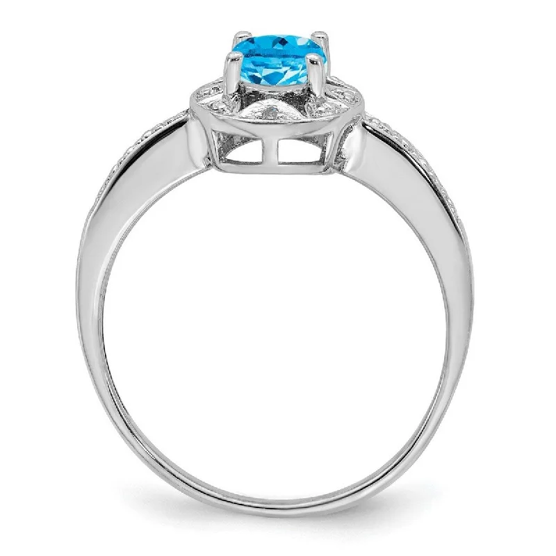 Rings inspired by moons with gemstone radiance -Curata 925 Sterling Silver Oval Diamond and Blue Topaz Ring