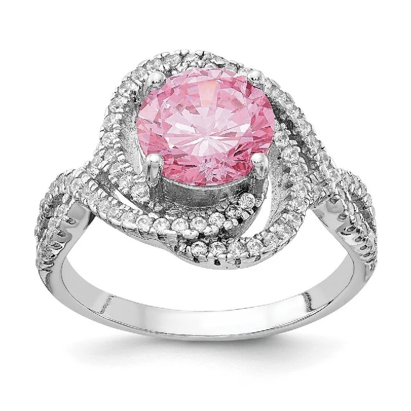 Curved rings perfect for matching with other bands -Curata 925 Sterling Silver Pink and White CZ Cubic Zirconia Ring