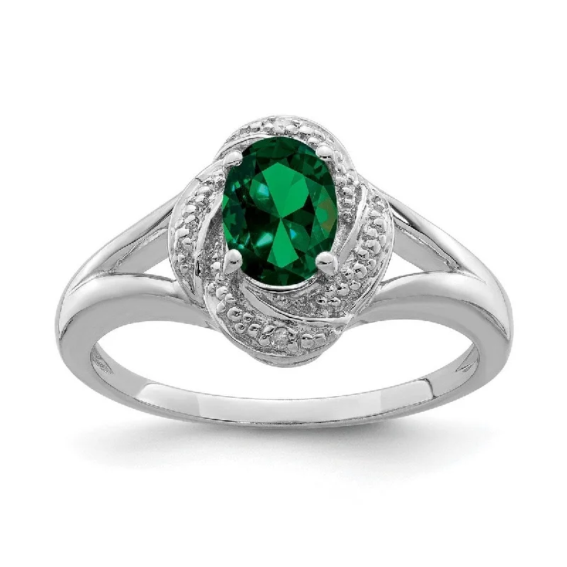 Custom rings crafted with your selected stone accents -Curata 925 Sterling Silver Polished Diamond and Created Emerald Ring