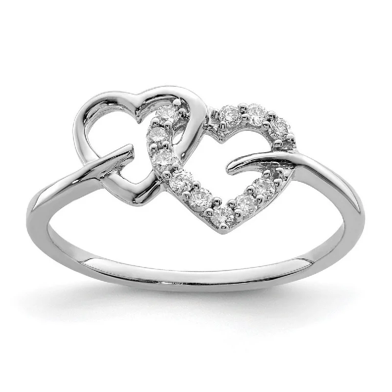 Rings featuring moonstone for mystical finger brilliance -Curata 925 Sterling Silver Polished Diamond Double Love Heart Ring