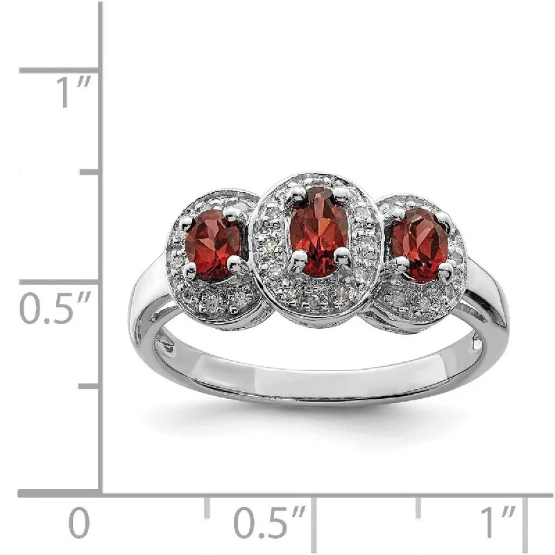 Silver rings offering budget sparkle for every finger -Curata 925 Sterling Silver Polished Open back Rhodium Garnet and Diamond Ring