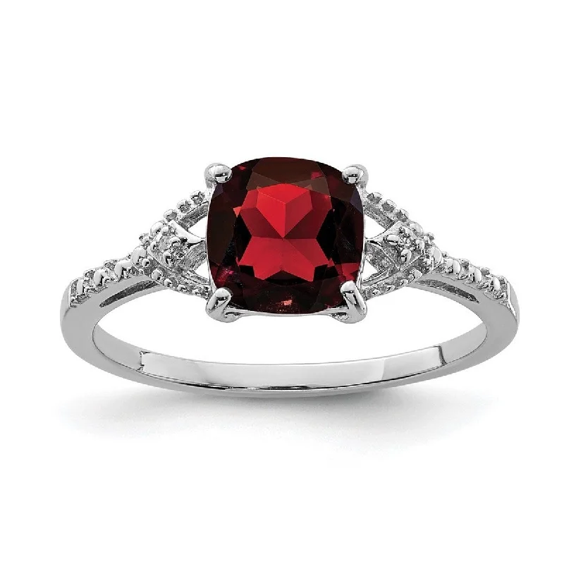 Rings great for events with special stone accents -Curata 925 Sterling Silver Polished Open back Rhodium Plated Diamond and Garnet Ring