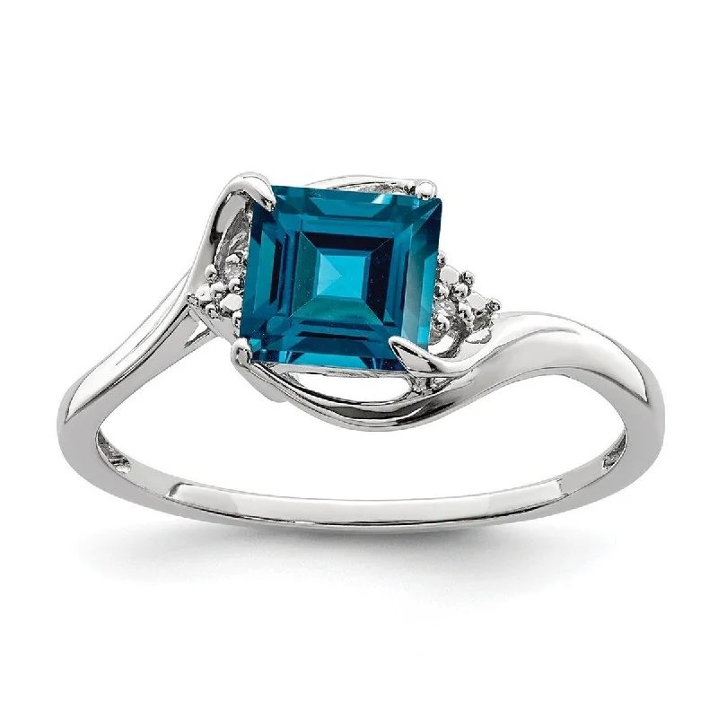 Rings with retro settings for vintage finger appeal -Curata 925 Sterling Silver Polished Open back Rhodium Plated Diamond and London Blue Topaz Ring