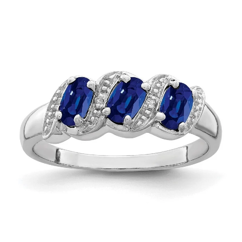 Rings perfect for holidays with festive stone charm -Curata 925 Sterling Silver Polished Open back Rhodium Sapphire and Diamond Ring