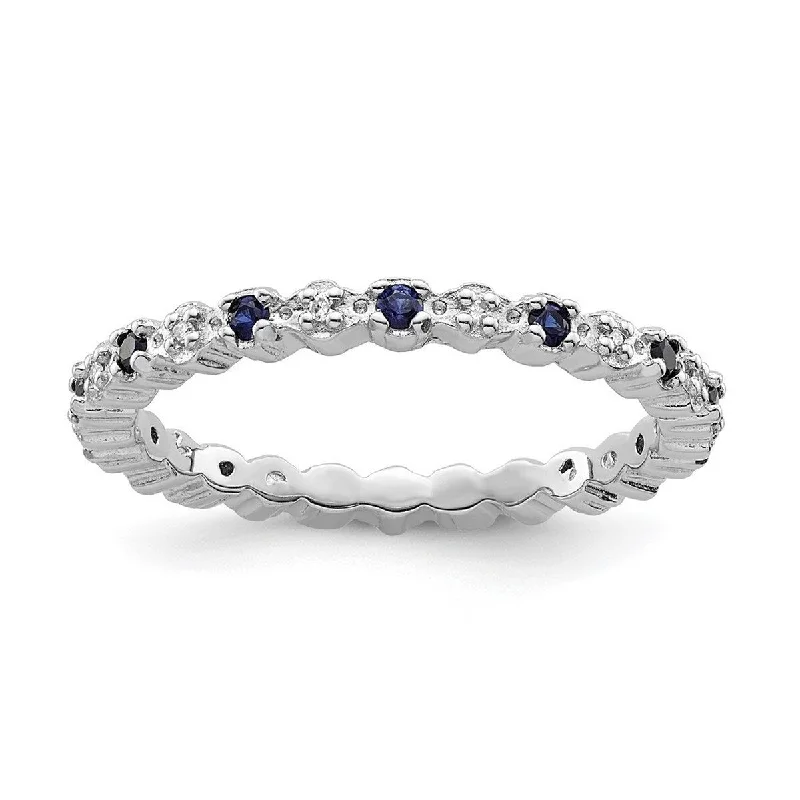 Retro rings with detailed bands for nostalgic appeal -Curata 925 Sterling Silver Polished Prong set Stackable Expressions Created Sapphire and Diamond Ring