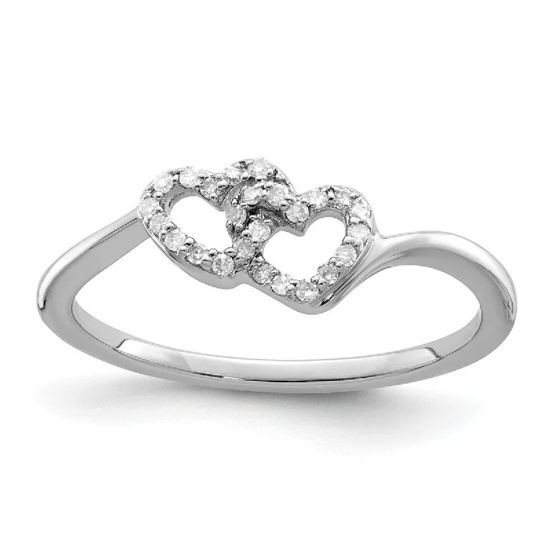 Gothic rings with dark stones for finger drama -Curata 925 Sterling Silver Polished Rhodium Plated Diamond Double Love Heart Promise Ring