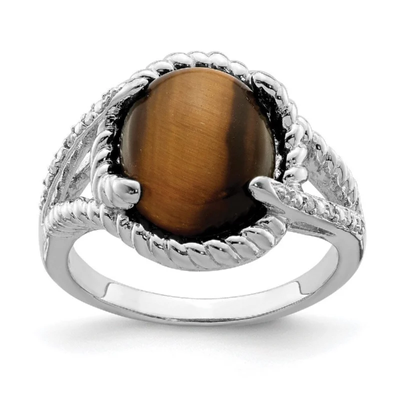 Elegant rings perfect for adding sparkle to outfits -Curata 925 Sterling Silver Polished Tigers Eye and Diamond Ring