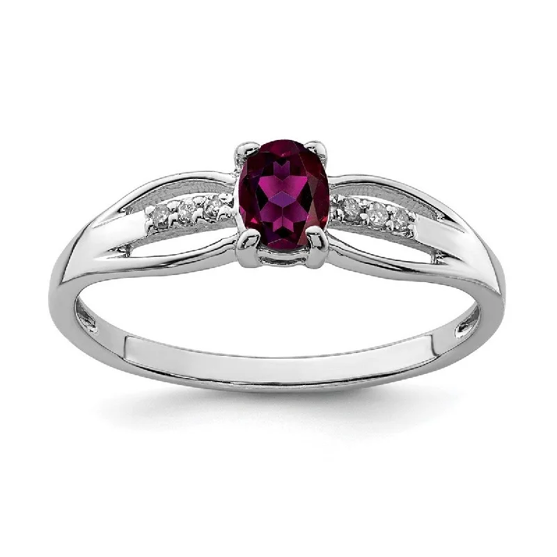 Rings perfect for romance with sweet stone details -Curata 925 Sterling Silver Rhod Plated Diamond Rhodolite Garnet Ring