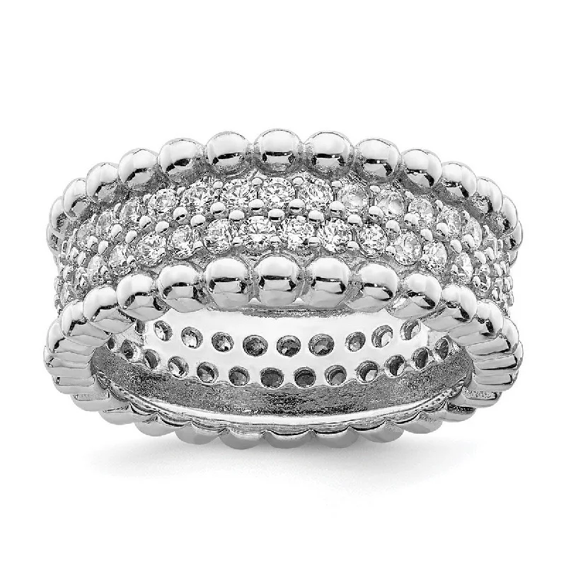 Rings perfect for teens with trendy stone designs -Curata 925 Sterling Silver Rhodium Plated CZ Cubic Zirconia Beaded Eternity Ring