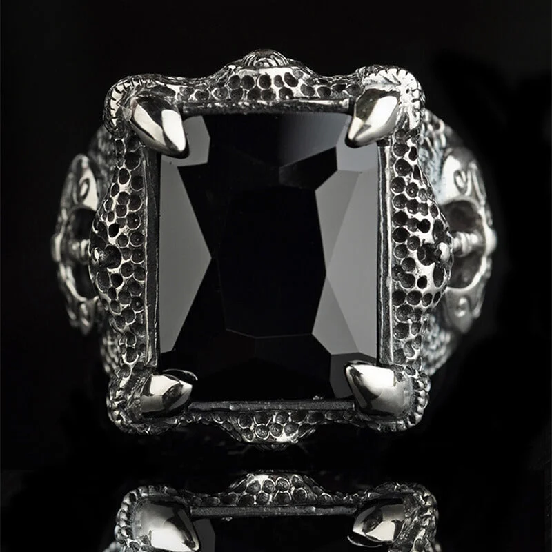 Rings featuring black onyx for dark finger elegance -Domineering Axe Dragon Claw Sterling Silver CZ Ring