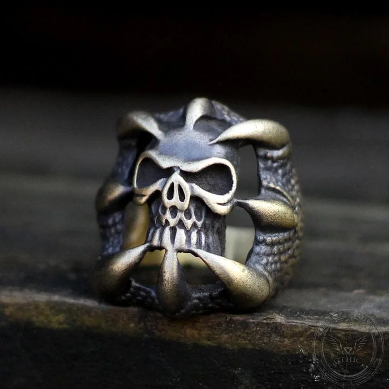 Rings made with lab-grown stones for ethical charm -Dragon Claw Brass Sterling Silver Skull Ring