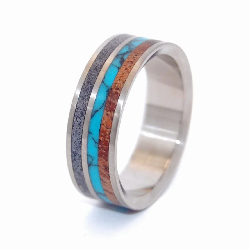 Vibrant rings with mixed gemstones for finger fun -Faraday | Men's Turquoise, Wood & Titanium Wedding Ring