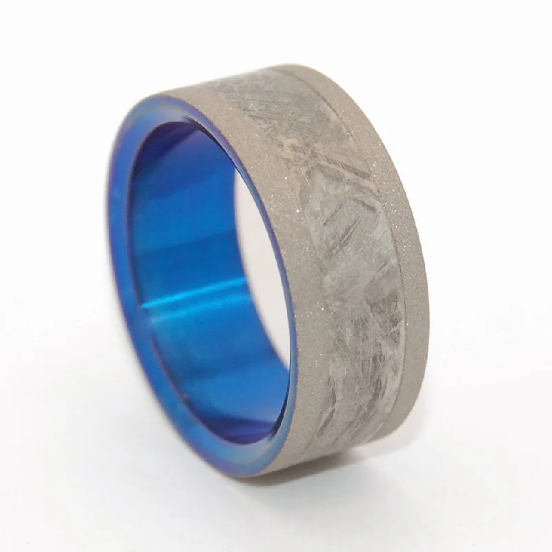 Rings featuring moonstone for ethereal finger radiance -Fly Me To The Moon | Men's Meteorite & Anodized Titanium Wedding Ring