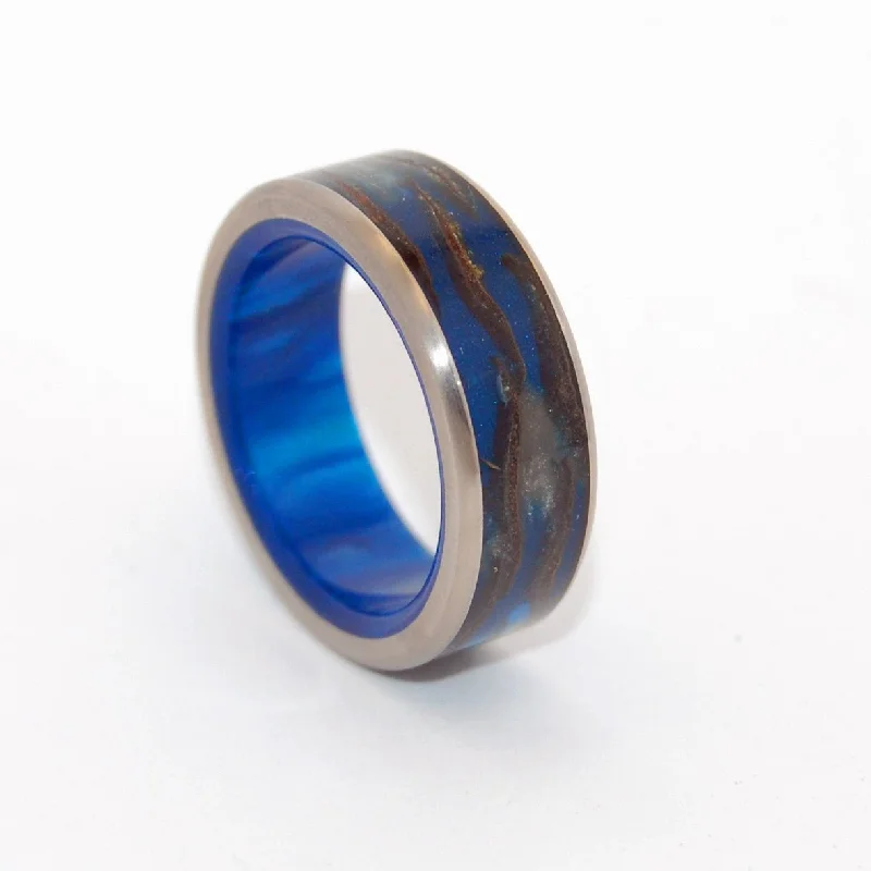 Affordable rings under fifteen dollars for quick gifts -Galactic Love | Men's Pine Cone, Blue Resin & Titanium Wedding Ring