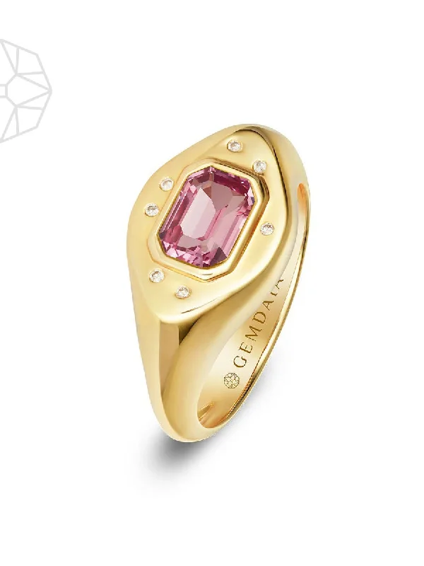 Wrapped rings with wire for boho finger charm -Pink Sapphire 14K Gold Signet Ring