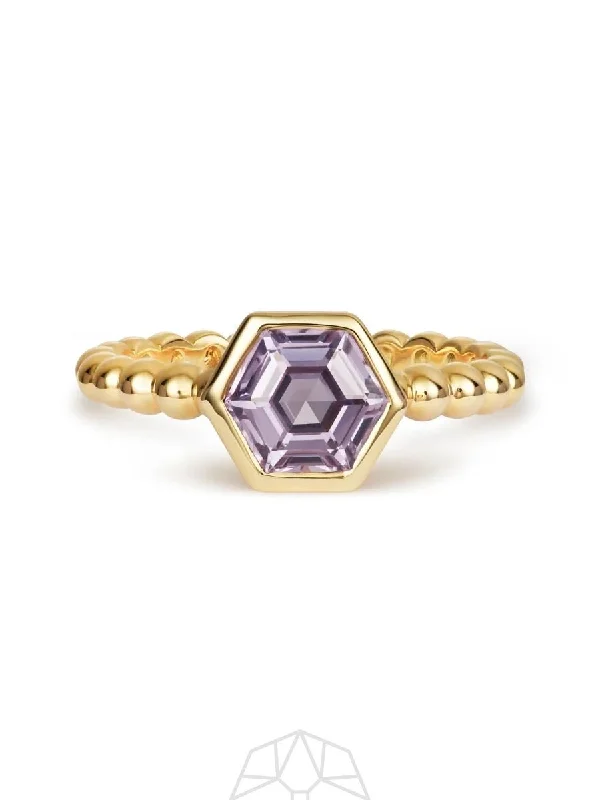 Rings featuring aquamarine for cool blue finger shine -Purple Sapphire Hex 14K Gold Ring