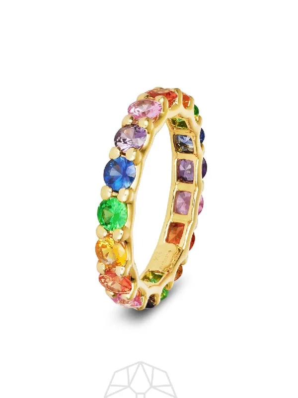 Rings perfect for teens with trendy stone designs -Rainbow Sapphire Chunky 18K Gold Ring