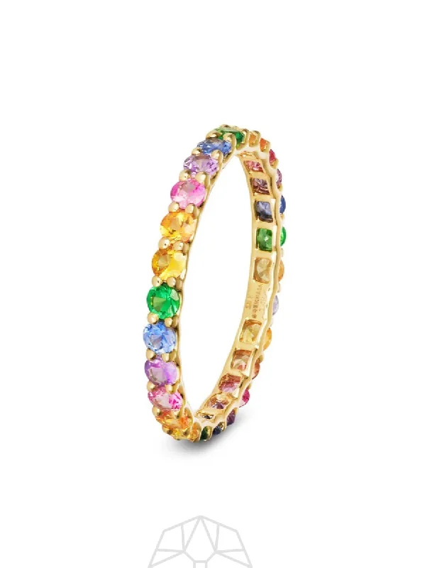 Rings perfect for holidays with festive stone charm -Rainbow Sapphire Skinny 14K Gold Ring