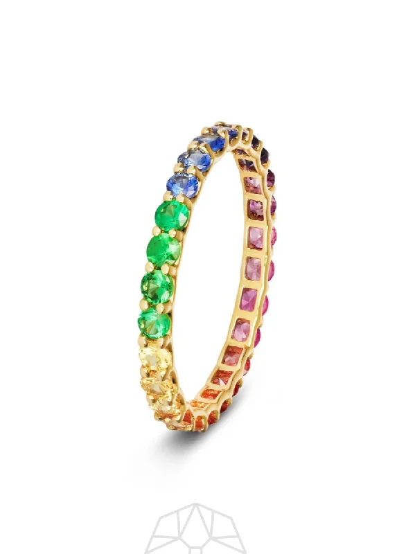 Bold rings with striking shapes for finger flair -Rainbow Sapphire Skinny Gradient 14K Gold Ring