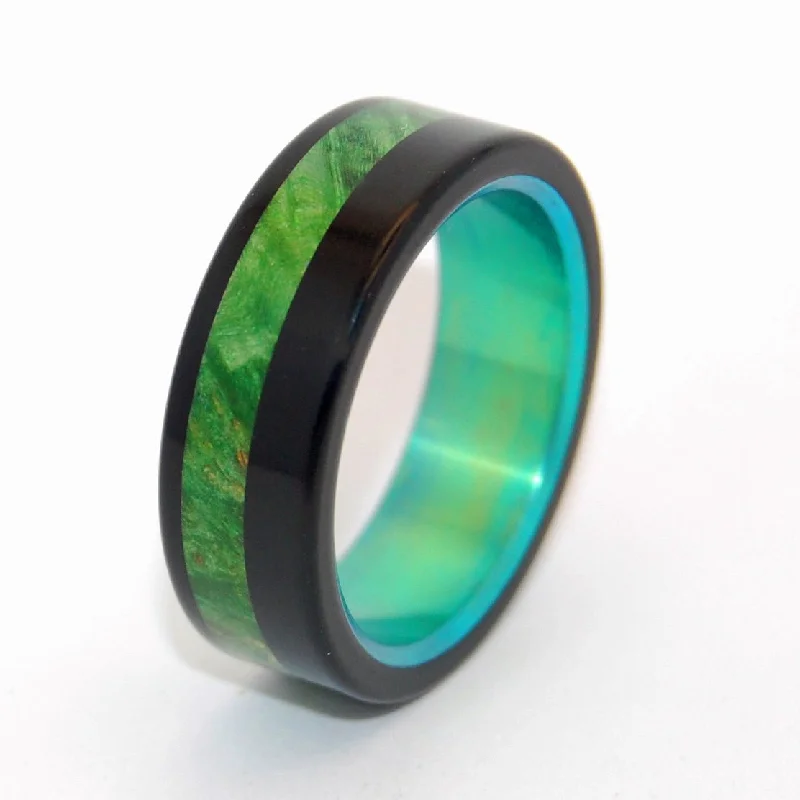 Rings featuring floral stones for delicate finger beauty -Green Maple Burl Galway | Men's Maple Wood & Titanium Wedding Ring