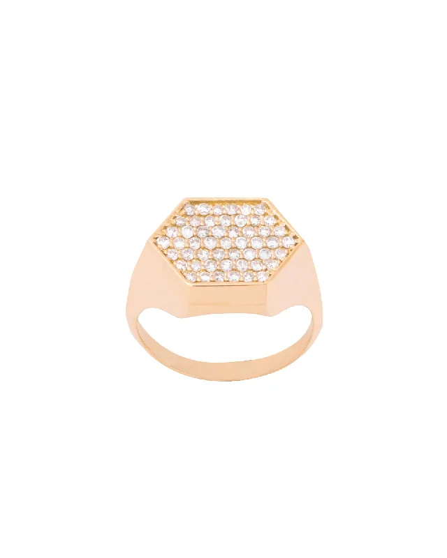 Trendy rings with modern designs for youthful flair -Hexagon 18K Gold, Whitegold or Rosegold Ring w. Diamonds