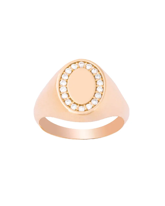 Rings featuring tourmaline for warm autumnal shine -Oval Pinky 18K Gold, Whitegold or Rosegold Ring w. Diamonds