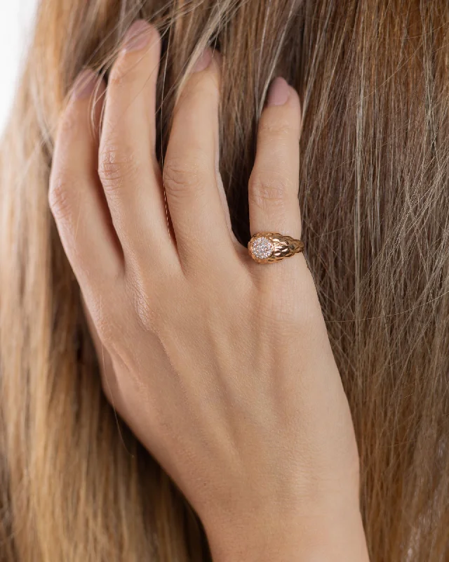 Brushed rings with textured finishes for finger grit -Pinky 18K Gold, Whitegold or Rosegold Ring w. Diamonds