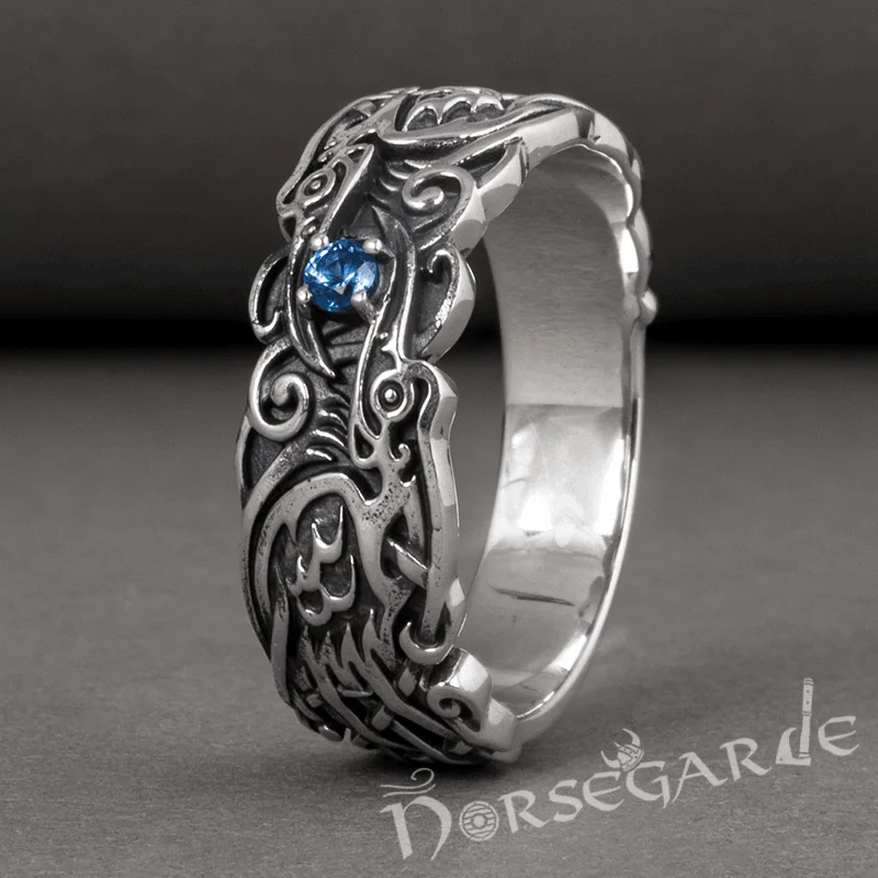 Colorful rings with multicolor stones for finger vibrancy -Handcrafted Odin's Ravens Gemmed Band - Sterling Silver