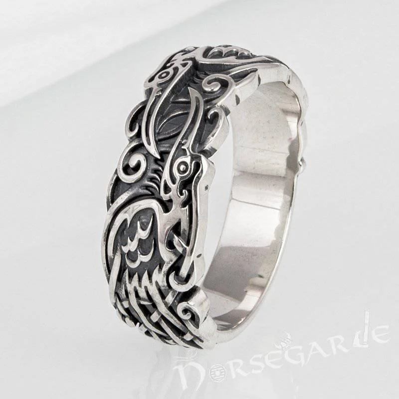 Rings perfect for kids with colorful stone accents -Handcrafted Odin's Ravens Band - Sterling Silver