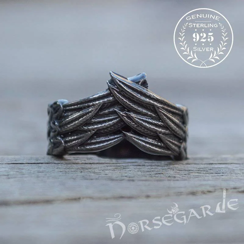 Stackable rings designed for fun finger layering style -Handcrafted Raven Wing Ring - Ruthenium Plated Sterling Silver