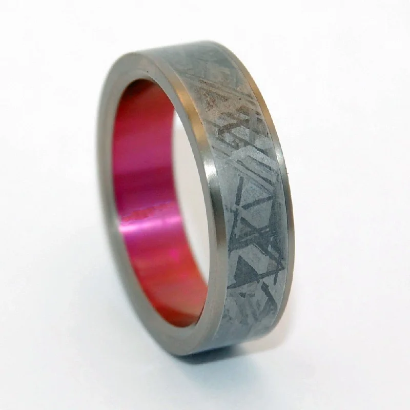 Wild rings with raw gemstones for finger beauty -Heavy Hitter | Men's Meteorite, Pink Anodized Titanium & Titanium Wedding Ring