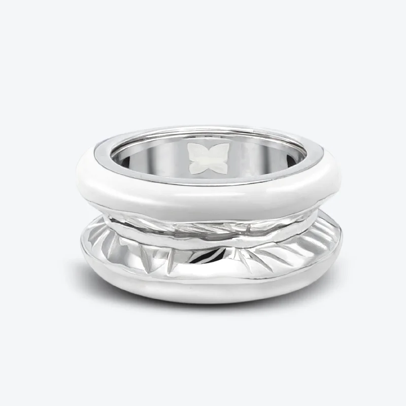 Rings perfect for travel with lightweight finger design -Antarctica 18K White Gold Ring w. Snow White Enamel