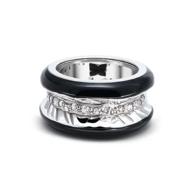 Rugged rings designed for men with bold charm -Antarctica Ice 18K White Gold Ring w. Lab-Grown Diamonds & Jet Black Enamel