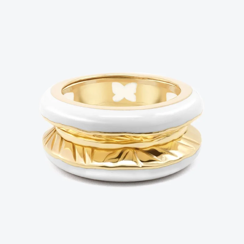 Sharp rings with sleek cuts for contemporary style -Antarctica Ring in 18K Gold w. Snow White Enamel