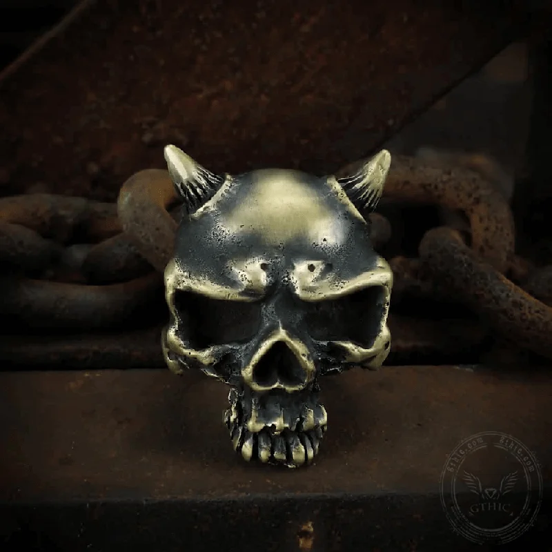 Rugged rings designed for men with bold charm -Horn Brass Skull Ring