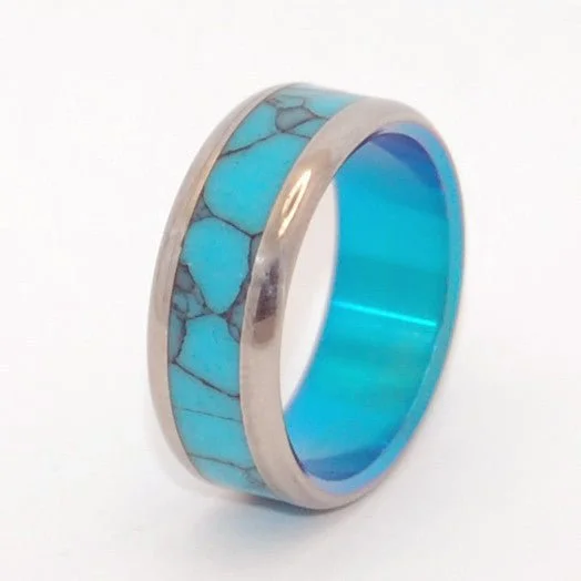 Rings featuring vivid stones for bold finger flair -In The Turquoise Sea | Men's Turquoise & Anodized Titanium Wedding Ring