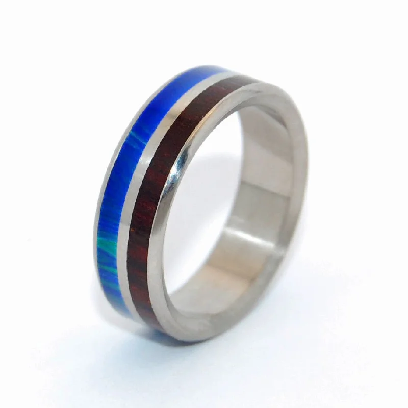 Rings featuring moonstone for ethereal finger radiance -Jungle | Men's Azurite Stone, Wood & Titanium Wedding Ring